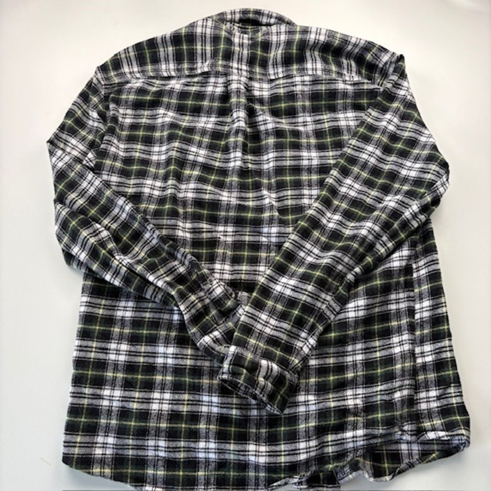 Eddie Bauer Mens Classic Fit Plaid‎ Flannel Shirt Green Black White Yellow L